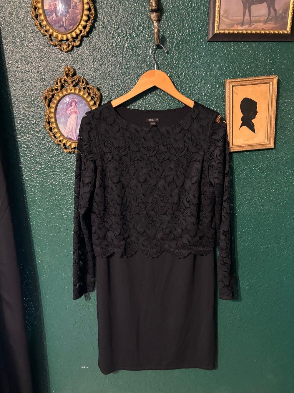 J. Jill Wearever Dress Women Black NWT Lace Overlay Long Sleeve Sheath Small